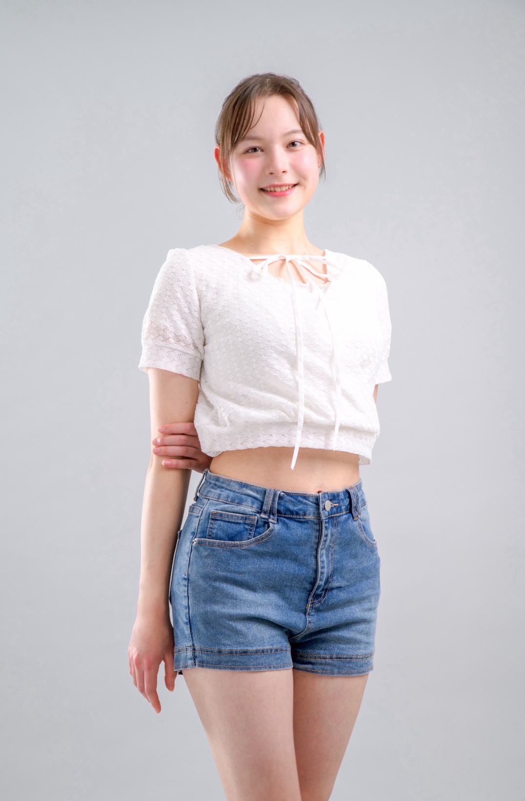 【セット】透け感トップス(白)&ショートジーンズ