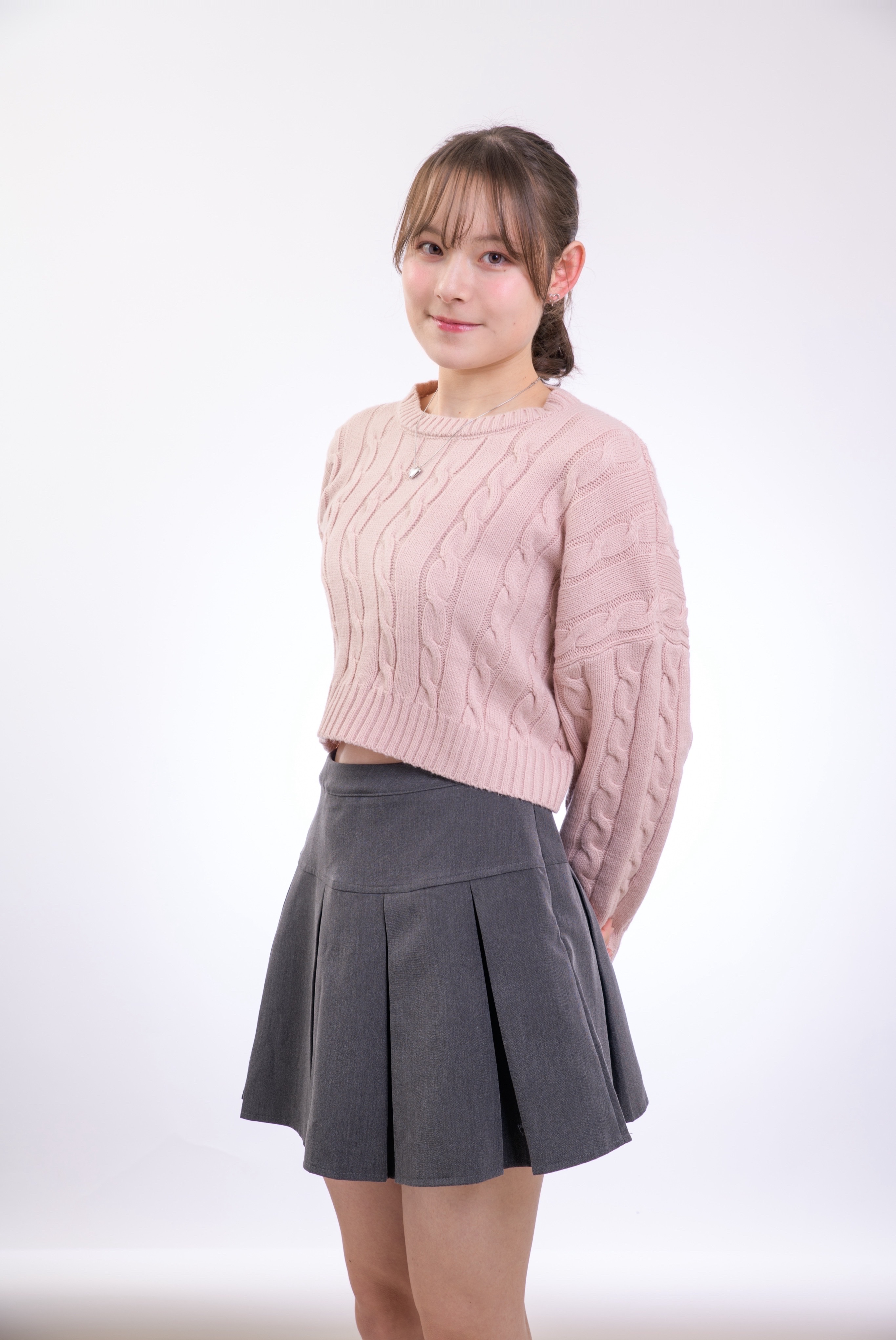 【セット】編み込み(ピンク)& ショート丈スカート(グレー)