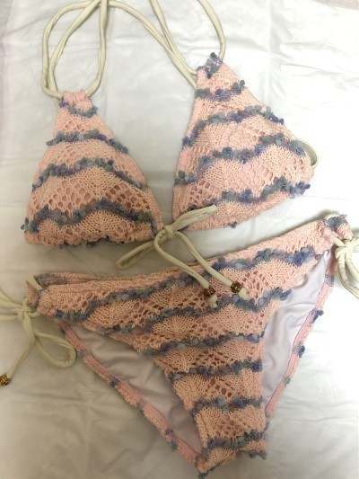 毛糸ピンク×水色ストライプ水着
